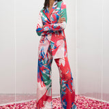 Satin Printed Jacket And Pant Set