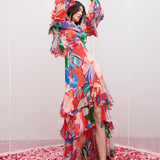 Red Chiffon Tiered Maxi Dress