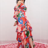 Red Chiffon Tiered Maxi Dress