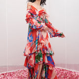 Red Chiffon Tiered Maxi Dress