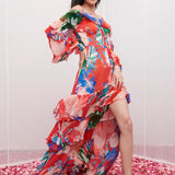 Red Chiffon Tiered Maxi Dress