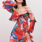 Red Chiffon Tiered Maxi Dress