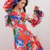 Red Chiffon Tiered Maxi Dress