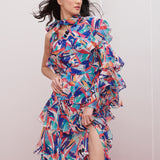 Blue One Shoulder Layered Maxi Dress