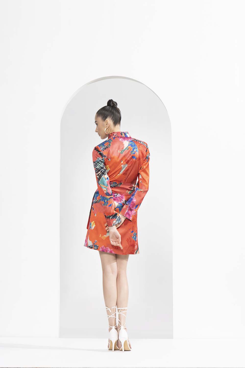Satin Red Garden Printed Blazer Dress #RTS