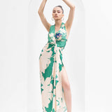 Mystic Green Draped Halter Neck Dress