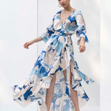 Mystic blue texture printed dress