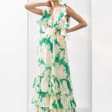 Bling Texture Chiffon Printed Tiered Dress