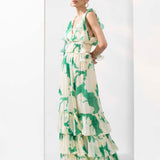 Bling Texture Chiffon Printed Tiered Dress