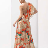 Mystic Orange Printed One Shoulder Dress