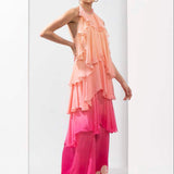 Ombre Printed Chiffon Tiered Dress
