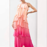 Ombre Printed Chiffon Tiered Dress