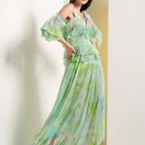 Green Raw Crystal Maxi Dress