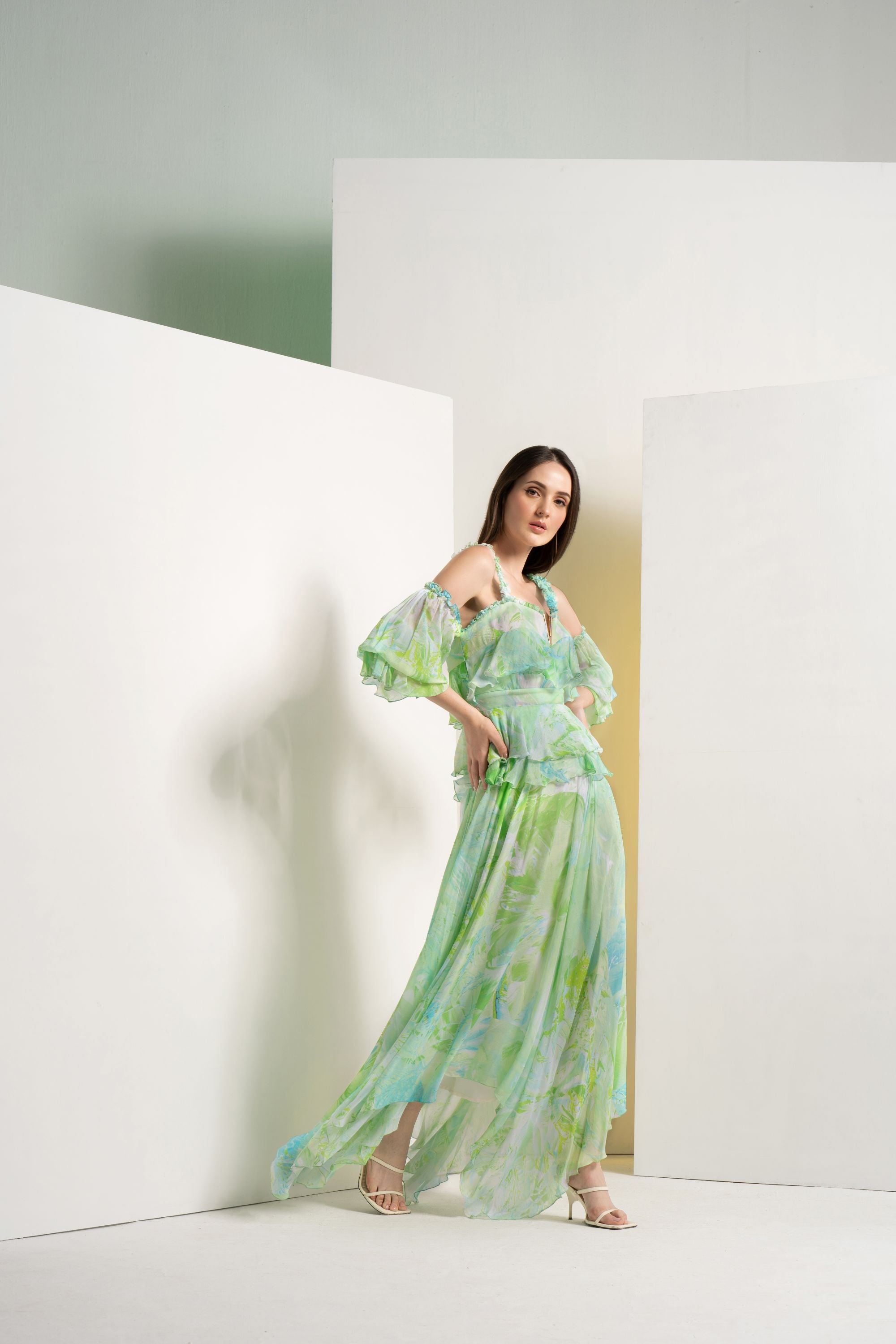 Green Raw Crystal Maxi Dress