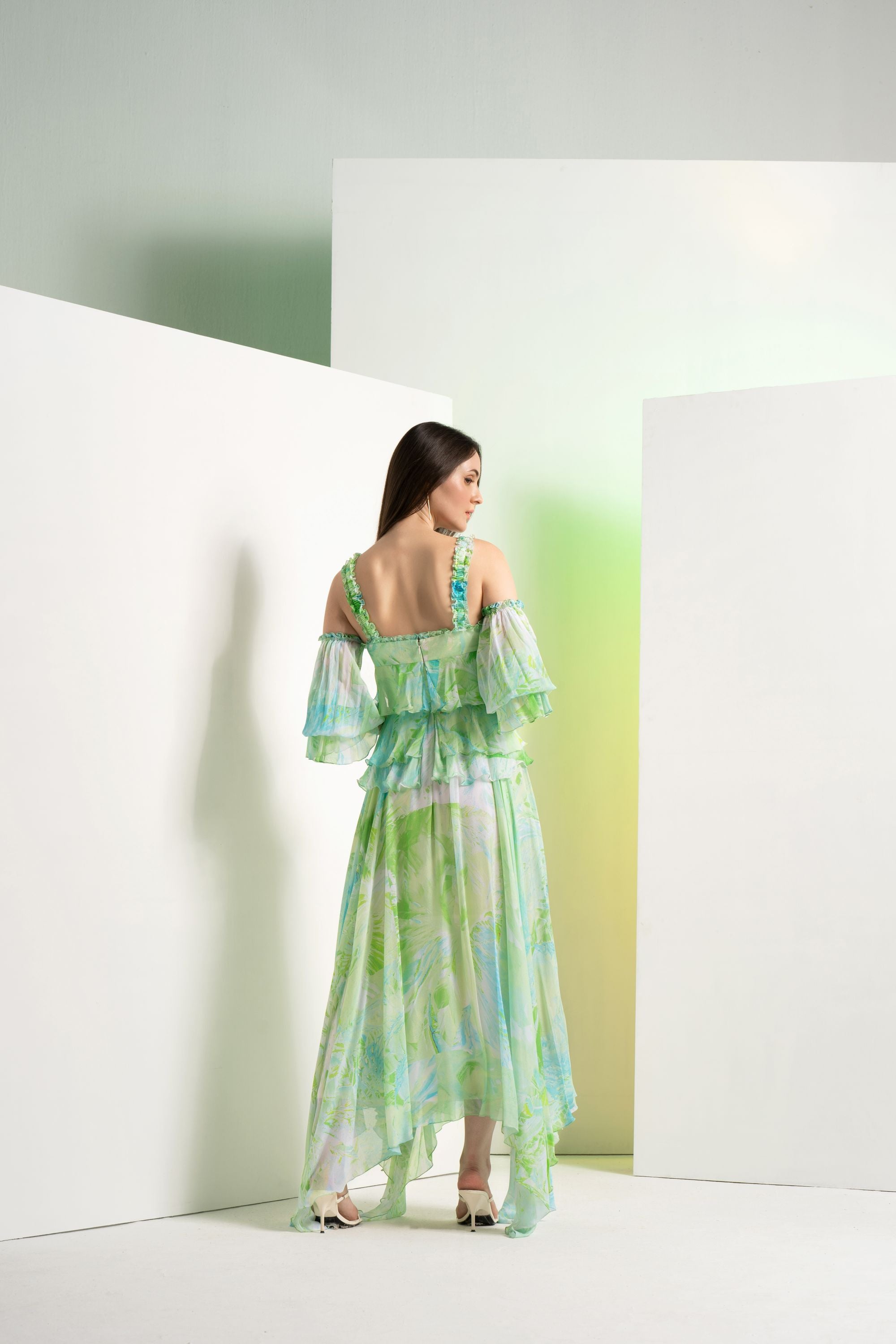 Green Raw Crystal Maxi Dress