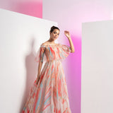 Floaty Marble Embroidered Off-Shoulder Gown