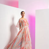 Floaty Marble Embroidered Off-Shoulder Gown