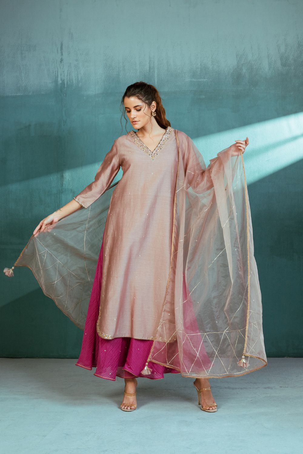 Rosy Chanderi Kurta Sharara Set - RTS