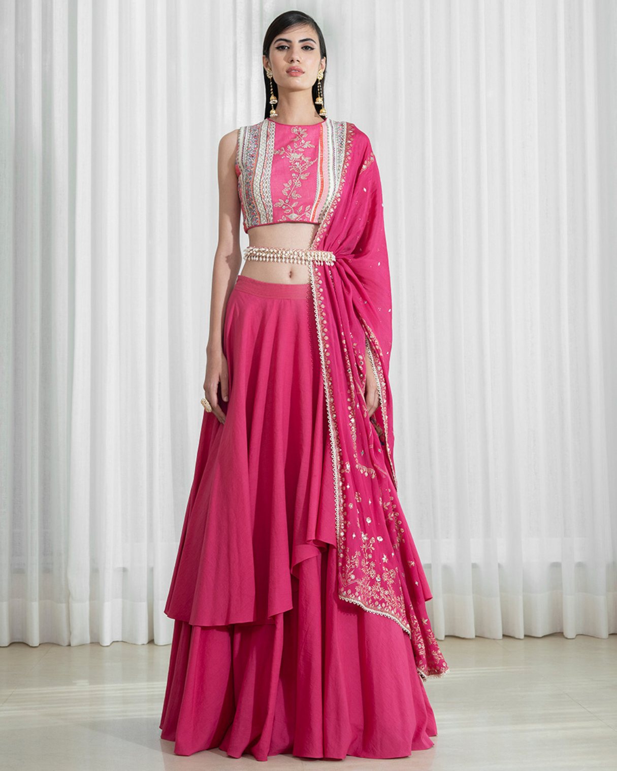 Double Layered Skirt With Blouse And Dupatta