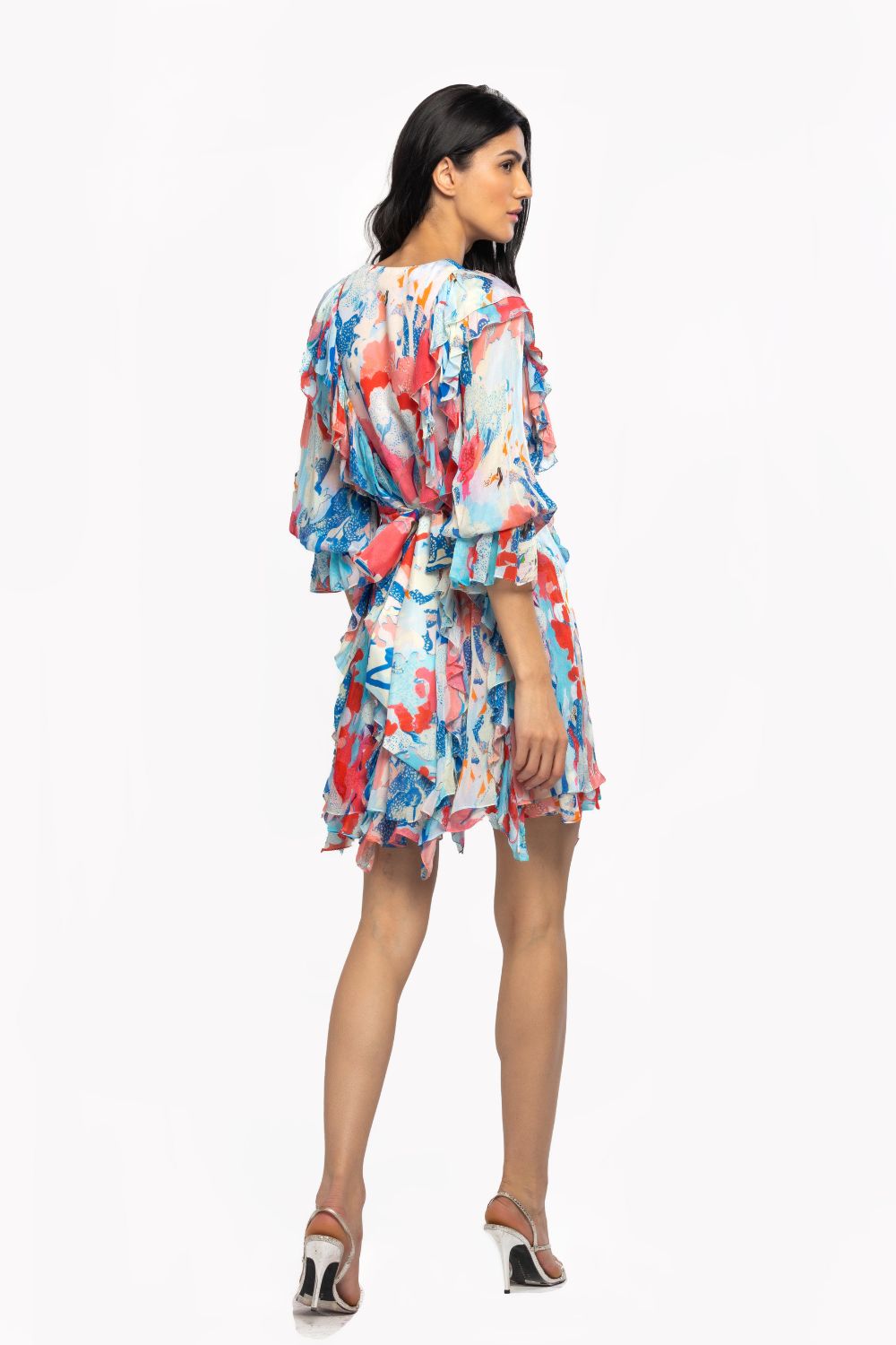 Chiffon Printed Short Frilled Dress #RTS