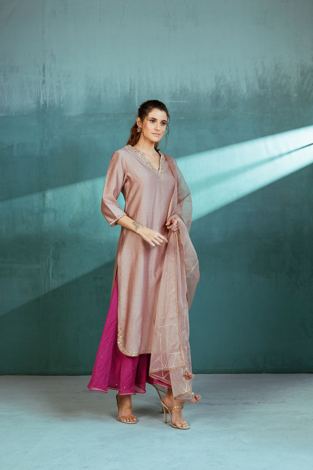 Rosy Chanderi Kurta Sharara Set - RTS