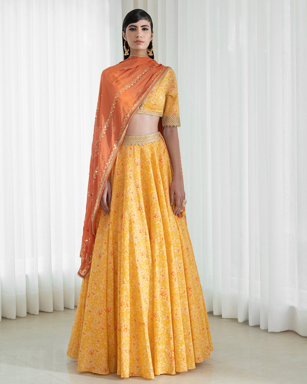 Lehenga set with printed blouse