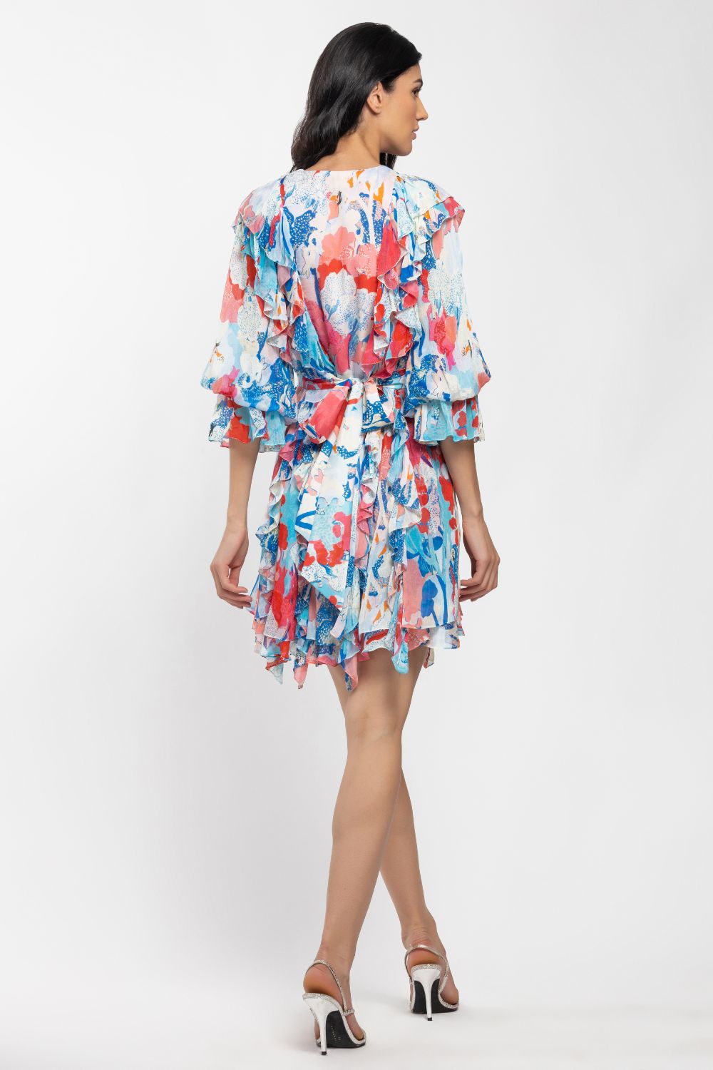 Chiffon Printed Short Frilled Dress #RTS
