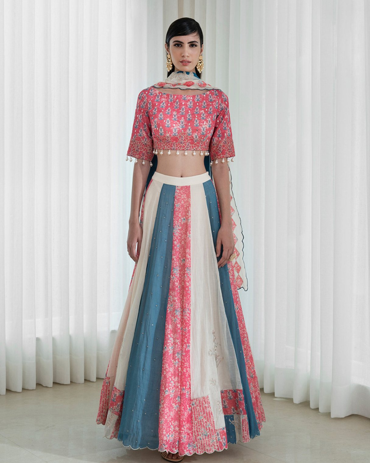 Printed Patchwork Lehnga And Dupatta Paired With Blouse