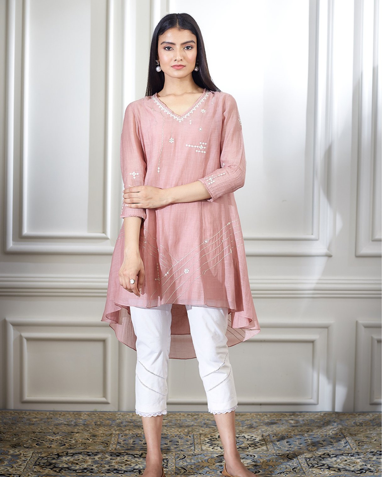 Dusty Pink Aari Embroidred Tunic Set