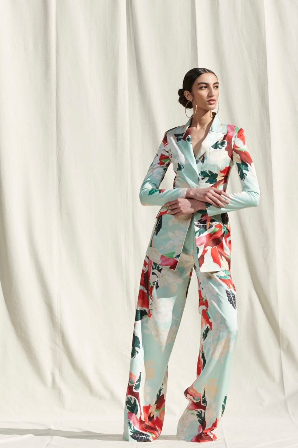 Satin Printed Pant Suit #RTS