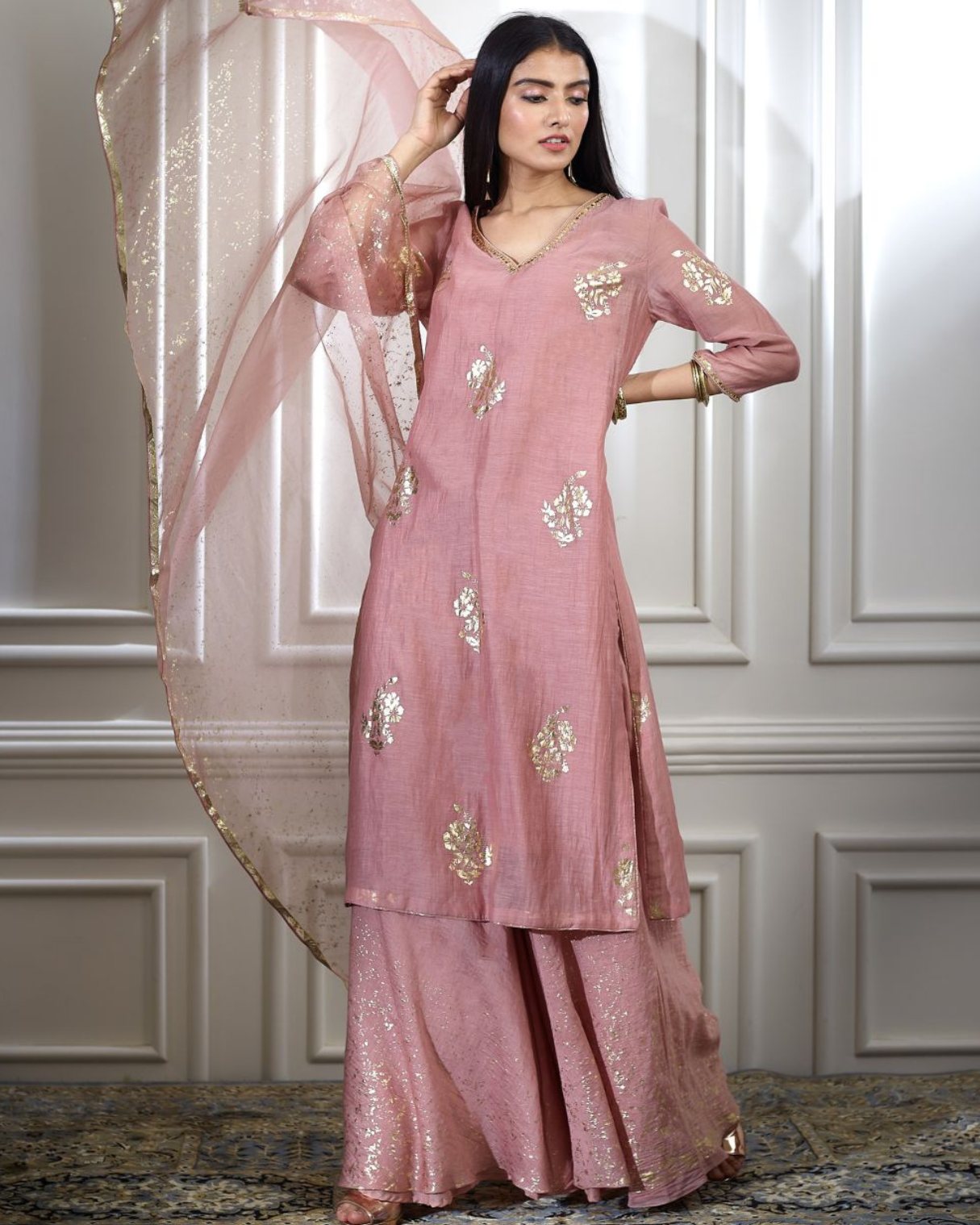 Dusty Pink Kurta Sharara Set