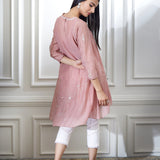 Dusty Pink Aari Embroidred Tunic Set