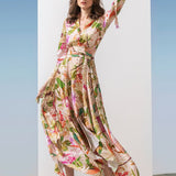 Satin Multi Green Printed Dress