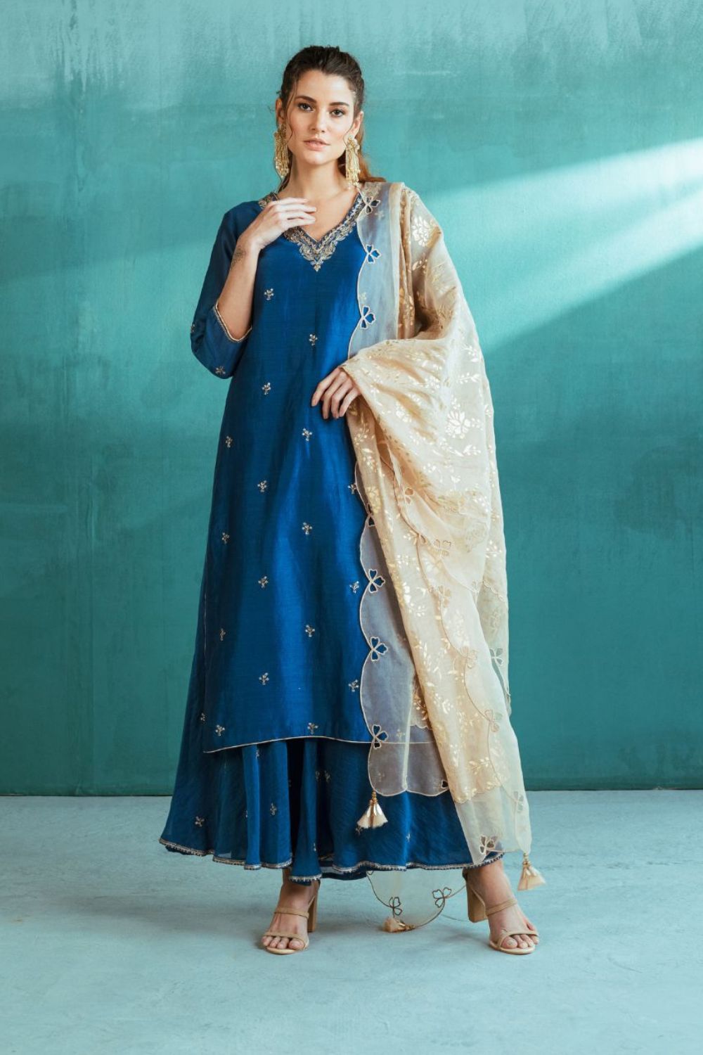 Blue Chanderi Kurta Sharara Set #RTS