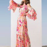 Pink Cold Shoulder Maxi Dress