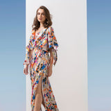Satin Geometric Kaftan Dress