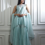Soft aqua high low kurta Set