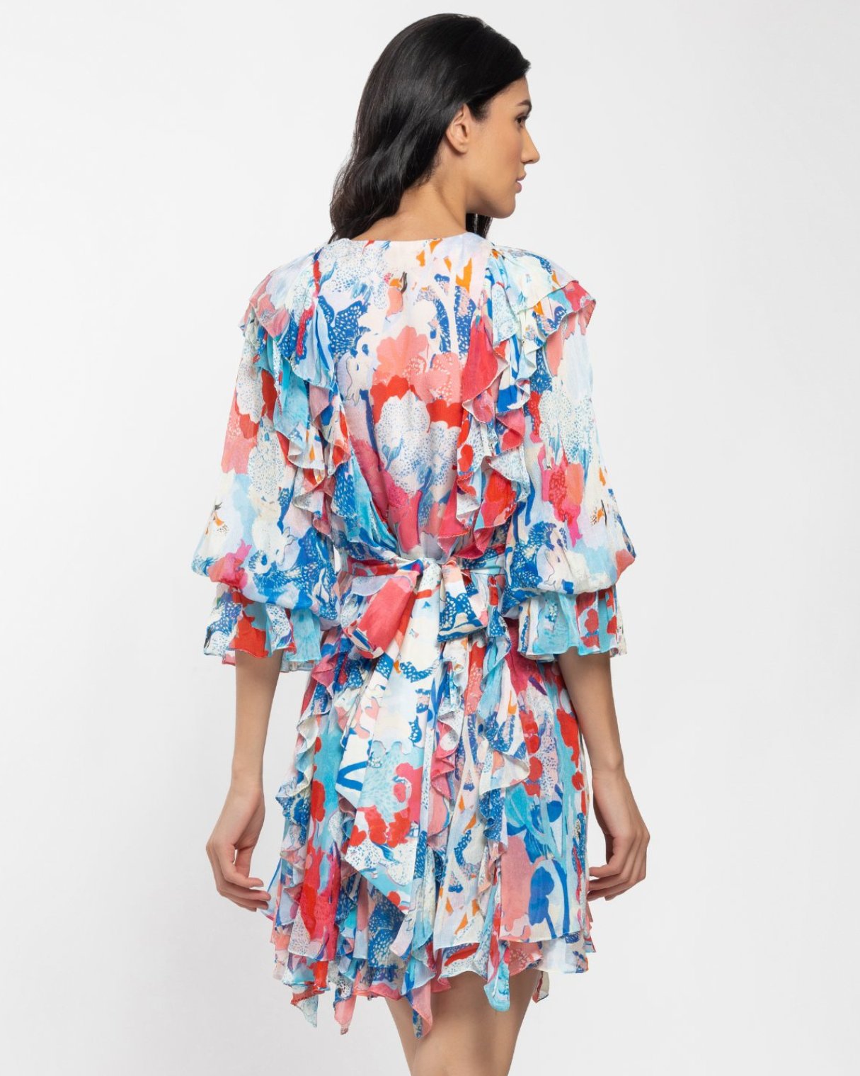 Chiffon Printed Short Frilled Dress