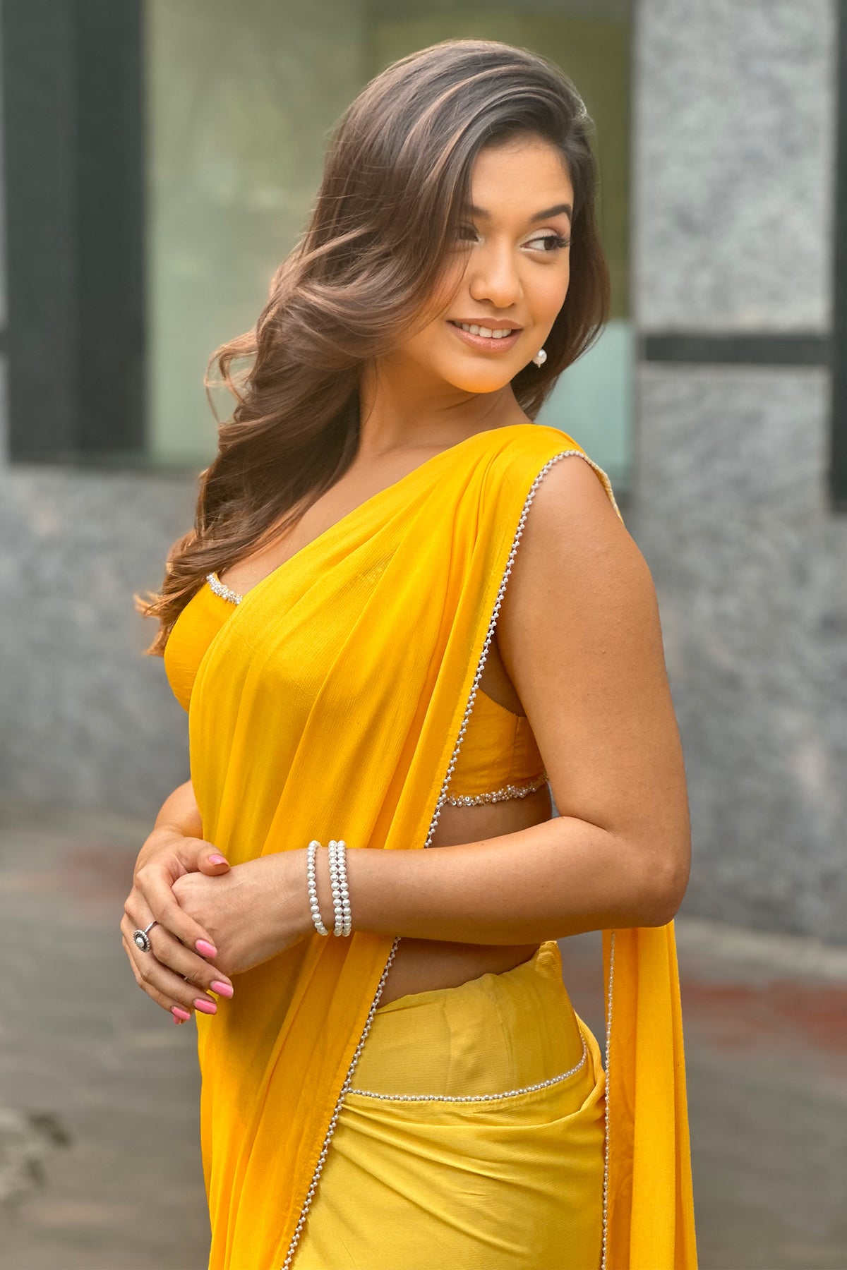 Divya Agarwal in Chiffon Saree & Chanderi Blouse