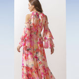 Pink Cold Shoulder Maxi Dress