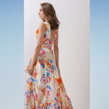 Chiffon Multi Coral Printed Cut Out Dress