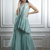 Soft aqua high low kurta Set