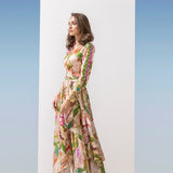 Satin Multi Green Printed Dress