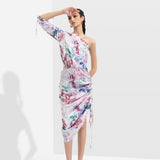 Iris Printed One Off Shoulder Short Dress