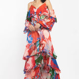 Red Chiffon Tiered Maxi Dress