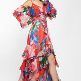 Red Chiffon Tiered Maxi Dress