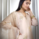 Beige Foil Printed Embellished Kurta Set