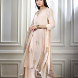 Beige Foil Printed Embellished Kurta Set