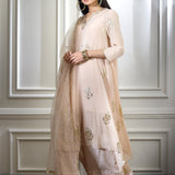 Beige Foil Printed Embellished Kurta Set