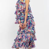 Blue One Shoulder Layered Maxi Dress